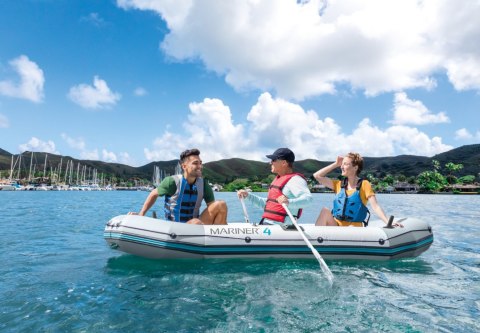 PONTON DMUCHANY MARINER 4 DLA 4 OSÓB WIOSŁA POMPKA UCHWYTY NA WĘDKĘ I SILNIK INTEX 68376