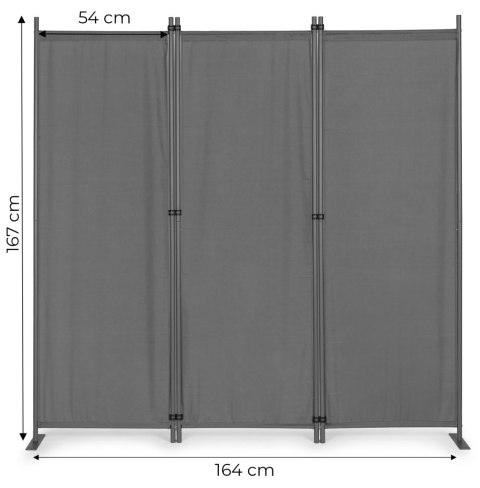 SKŁADANY PARAWAN OGRODOWY POKOJOWY 3-PANELOWY 167X164 CM SZARY MULTIGARDEN