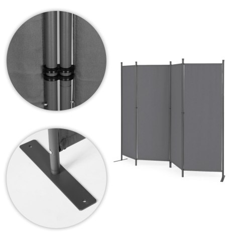 SKŁADANY PARAWAN OGRODOWY POKOJOWY 4-PANELOWY 167X216 CM SZARY MULTIGARDEN