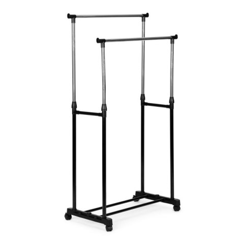 UNIWERSALNY PODWÓJNY WIESZAK STOJĄCY NA UBRANIA Z REGULACJĄ WYSOKOŚCI KÓŁKA 2 DRĄŻKI MODERNHOME