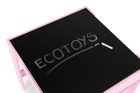 ZESTAW MEBLI DLA DZIECI STOLIK + 2 KRZESŁA TABLICA KREDOWA RÓŻOWY ECOTOYS