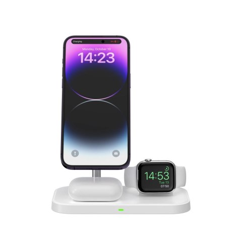 Ładowarka indukcyjna 3w1 ze stojakiem na smartfon Apple Watch AirPods MagSafe - biała