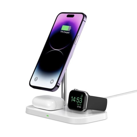 Ładowarka indukcyjna 3w1 ze stojakiem na smartfon Apple Watch AirPods MagSafe - biała