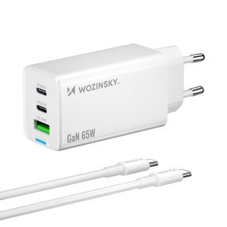 Ładowarka sieciowa GaN USB-A USB-C z kablem USB-C 65W - biała