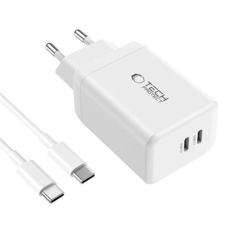 Ładowarka sieciowa NC45W-GAN 2x USB-C 45W z kablem USB-C - biała