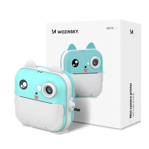 Mini drukarka termiczna WDT-02 z aparatem kamerą dla dzieci - niebieska