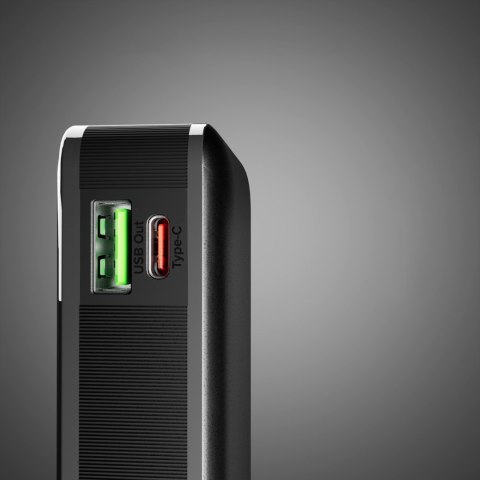 Powerbank 10000mAh USB-A USB-C z wyświetlaczem wbudowanym kablem USB-C 20W - czarny