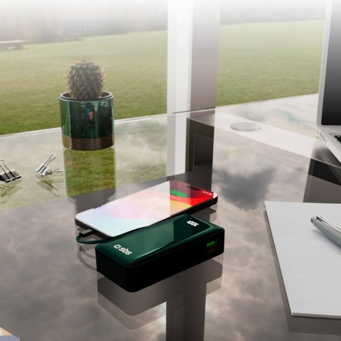 Powerbank 10000mAh USB-A USB-C z wyświetlaczem wbudowanym kablem USB-C 20W - zielony