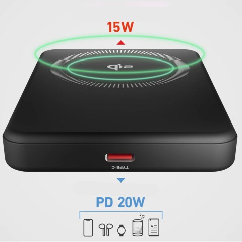 Powerbank bezprzewodowy Mag Power Qi2 5000 mAh MagSafe USB-C PD 20W- czarny