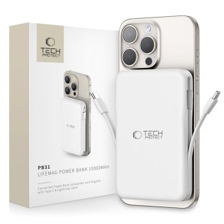 Powerbank magnetyczny PB31 10000mAh 15W MagSafe z kablami USB-C iPhone Lightning - biały