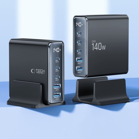 Stacja ładująca do urządzeń z wyświetlaczem 3x USB-C 2x USB-A GaN 140W - czarna
