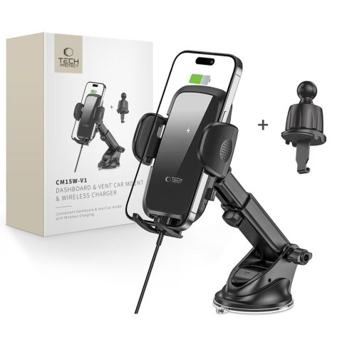 Uchwyt samochodowy z ładowarką indukcyjną do telefonu na kokpit kratkę 15W - czarny