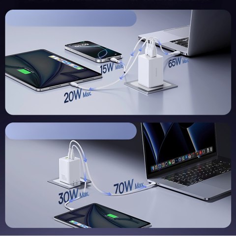 Ładowarka sieciowa EnerFill FE11 2x USB-C USB-A 100W - biała