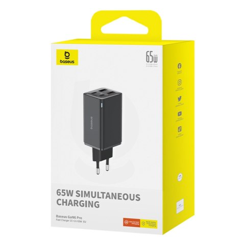 Ładowarka sieciowa GaN6 Pro 65W USB-C USB-A z kablem USB-C 100W 1m - czarna