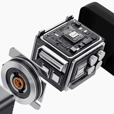 Ładowarka sieciowa USB-A USB-C GaN 67W z kablem zwijanym USB-C PD QC - czarna