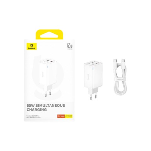 Ładowarka sieciowa USB-C USB-A GaN6 Pro 100W z kablem USB-C 1m - biała