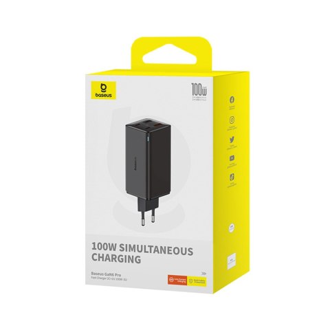 Ładowarka sieciowa USB-C USB-A GaN6 Pro 100W z kablem USB-C 1m - czarna