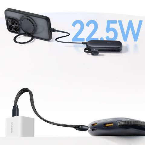 Powerbank 10000mAh 22.5W z wyświetlaczem odłączanym kablem - czarny