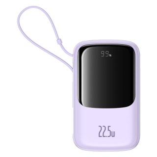Powerbank 10000mAh 22.5W z wyświetlaczem wbudowanym kablem USB-C Qpow Pro+- fioletowy