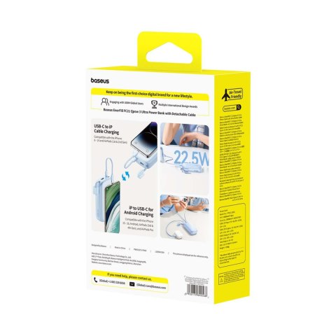Powerbank 20000mAh 22.5W z wyświetlaczem kablem EnerFill FC21 Qpow 3 Ultra - niebieski