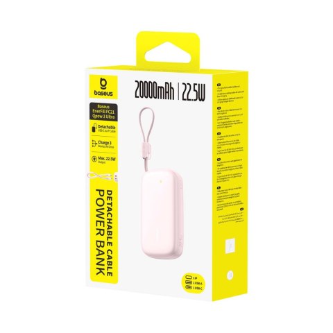 Powerbank 20000mAh 22.5W z wyświetlaczem kablem EnerFill FC21 Qpow 3 Ultra - różowy