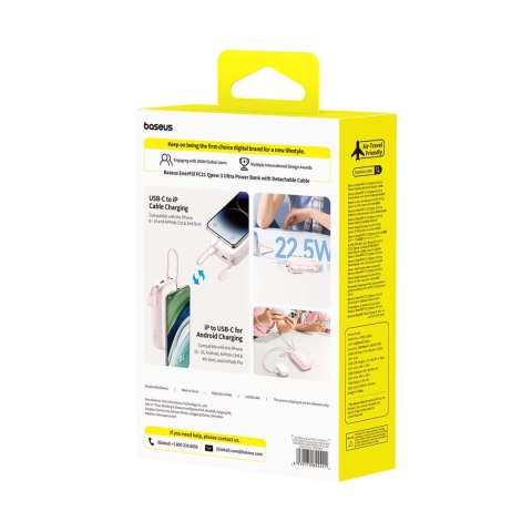 Powerbank 20000mAh 22.5W z wyświetlaczem kablem EnerFill FC21 Qpow 3 Ultra - różowy