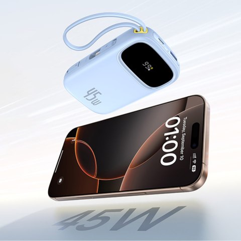 Powerbank 20000mAh 45W z wyświetlaczem kablami USB-C Lightning EnerFill FC31 - niebieski