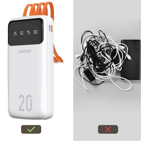 Powerbank K6Pro+ 20000mAh z wbudowanymi kablami USB-C microUSB iPhone Lightning - czarny