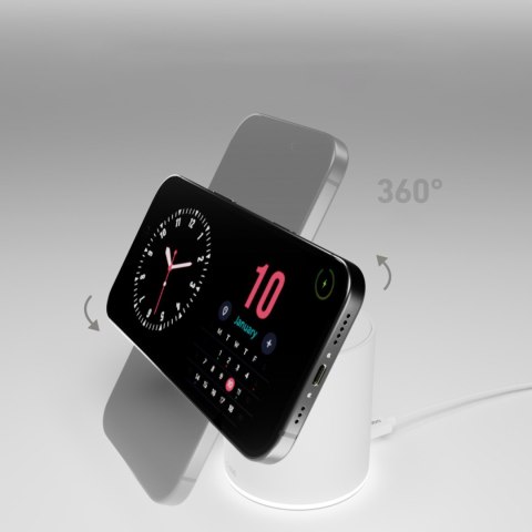 Stacja ładująca 2w1 bezprzewodowa magnetyczna do smartfona słuchawek - biała