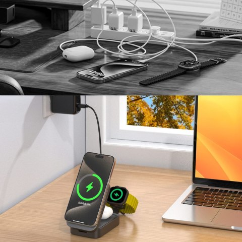 Stacja ładująca A11 3w1 indukcyjna MagSafe 15W - szara