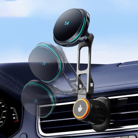 Uchwyt samochodowy z ładowarką indukcyjną do telefonu wentylatorem na kratkę Qi MagSafe 15W - czarny