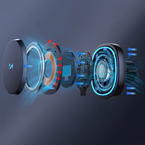 Uchwyt samochodowy z ładowarką indukcyjną do telefonu wentylatorem na kratkę Qi MagSafe 15W - czarny