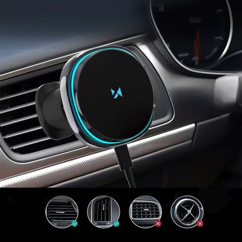 Uchwyt samochodowy z ładowarką indukcyjną wentylatorem do telefonu na kratkę nawiewu Qi MagSafe 15W