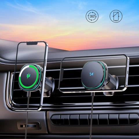 Uchwyt samochodowy z ładowarką indukcyjną wentylatorem do telefonu na kratkę nawiewu Qi MagSafe 15W
