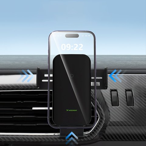 Uchwyt samochodowy zaciskowy z ładowarką indukcyjną do telefonu na kratkę 15W - czarny