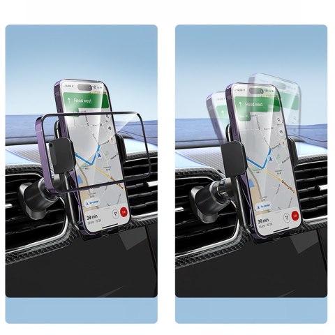 Uchwyt samochodowy zaciskowy z ładowarką indukcyjną do telefonu na kratkę 15W - czarny