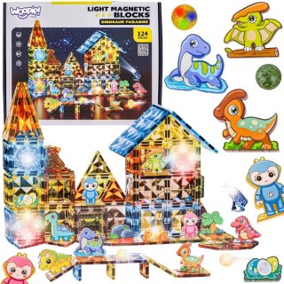 WOOPIE Klocki Magnetyczne Konstrukcyjne Świecące 3D Park Dinozaurów 124el.