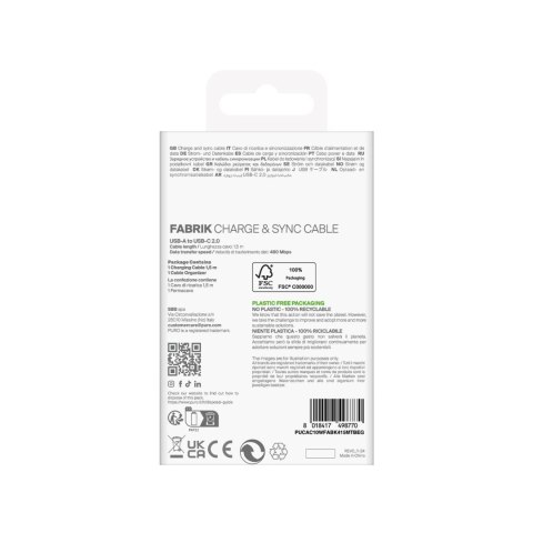 Kabel przewód USB-A - USB-C w oplocie Fabrik 10W 1.5m - beżowy