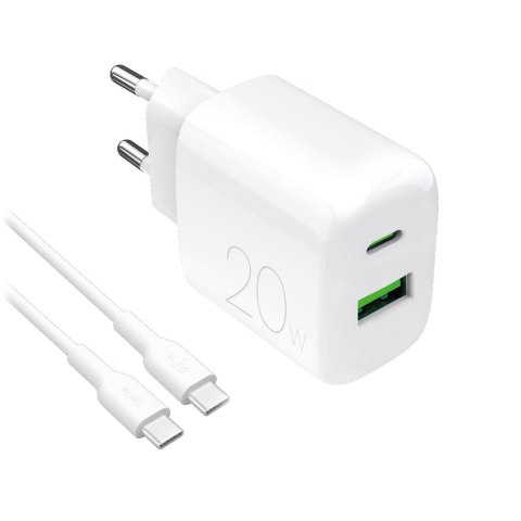 Ładowarka sieciowa USB-A USB-C 20W z kablem USB-C 1.2m - biała