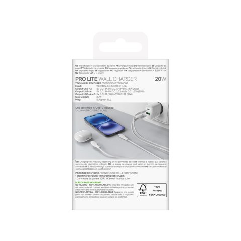 Ładowarka sieciowa USB-A USB-C 20W z kablem USB-C 1.2m - biała