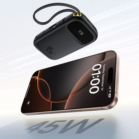 Powerbank 20000mAh 45W z wyświetlaczem kablami USB-C Lightning EnerFill FC31 - czarny