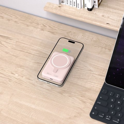 Powerbank magnetyczny PB11 10000mAh 15W MagSafe z kablem USB-C - różowy