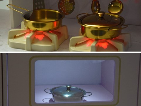 Duża Kuchnia drewniana Styl Glamour Złote dodatki Światło + dźwięk ZA5270