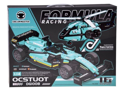 Klocki techniczne 2w1 Bolid Formuła 1 helikopter 736ele naklejki ZA5730