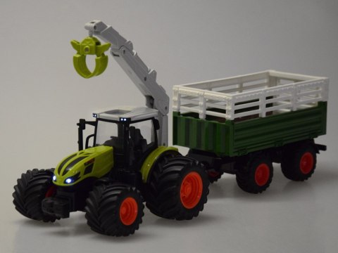Sterowany Traktor na pilota z przyczepą i chwytakiem bale drewna RC0719