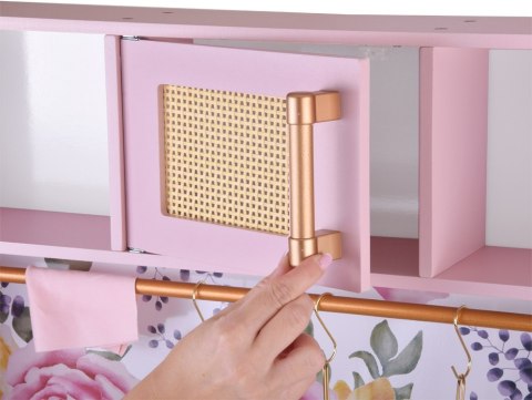 Urocza Różana Drewniana Kuchnia dla dzieci Palnik Zlew Garnki ZA5932