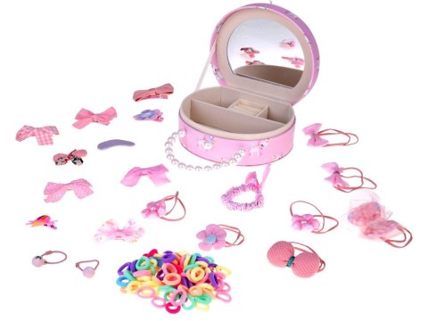 Urocza szkatułka na biżuterię eko-skóra lusterko + ozdoby do włosów ZA5737