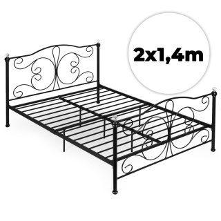Łóżko metalowe 140x200 cm ze stelażem czarna rama kryształy ModernHome