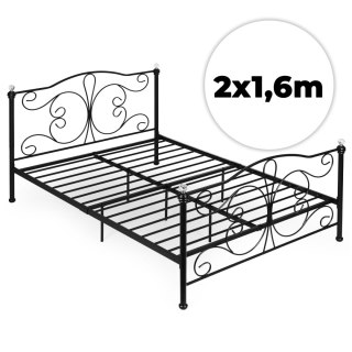 Łóżko metalowe 160x200 cm ze stelażem czarna rama kryształy ModernHome