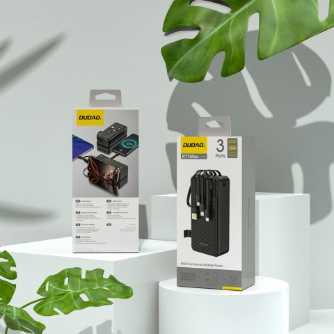 Powerbank K11 Max 30000mAh z wbudowanymi kablami - czarny